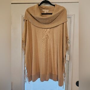 Michael Kors Tan Oversized Cable Knit Poncho with Dramatic Cowl Neck XL